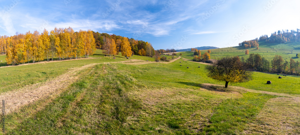 autumn landscape of Kaczawskie mountains in Lower Silesia in Poland