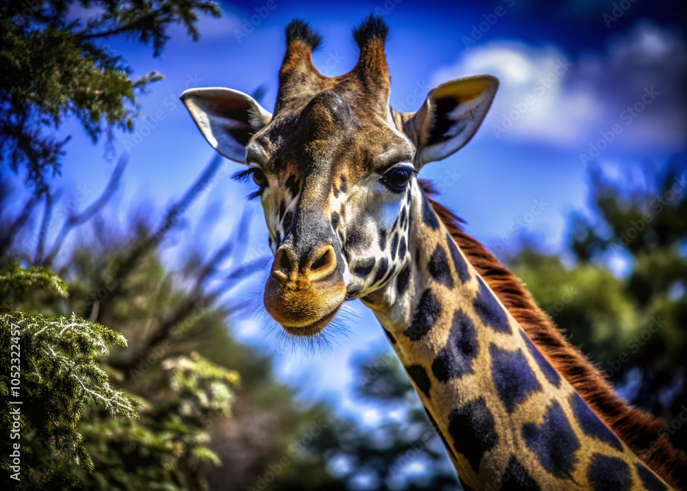 Obraz premium Close-Up of a Majestic Giraffe in Natural Habitat - Wildlife Documentary Photography