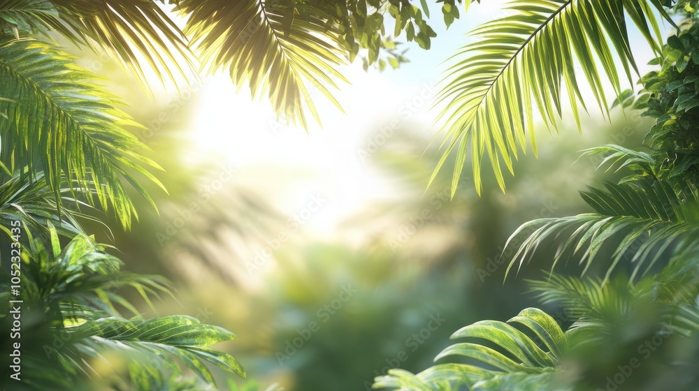 Fototapeta premium Tropical tree leaves and branch foreground.