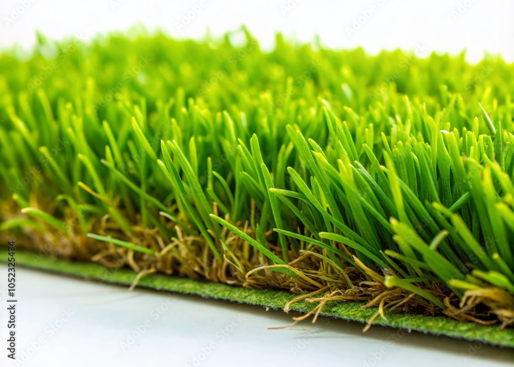 Close-Up of Lush Green Artificial Grass Turf for Residential Spaces on White Background Close-Up of Lush Green Artificial Grass Turf for Residential Spaces on White Background