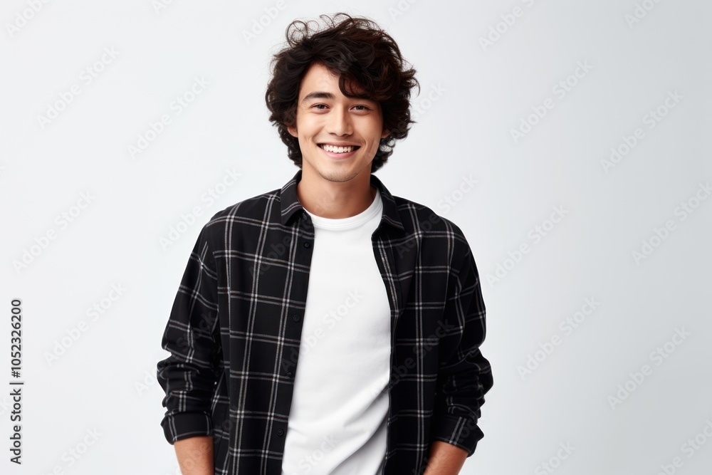 Fototapeta premium Curly haired man laughing smile adult.
