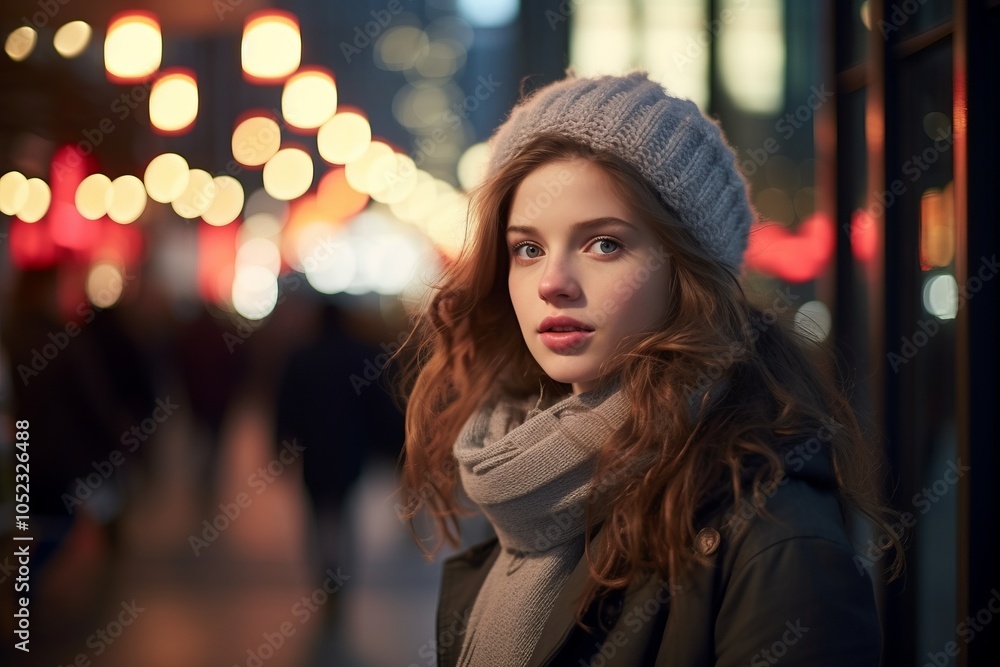 A portrait of a beautiful young woman in a winter hat and scarf. A portrait of a beautiful young woman in a winter hat and scarf.