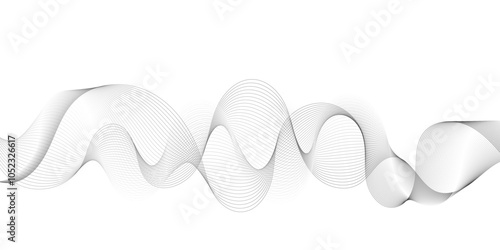 Abstract grey, white smooth element swoosh speed wave modern stream background. Wave with lines created using blend tool. Abstract frequency sound wave lines and twisted curve lines background.	