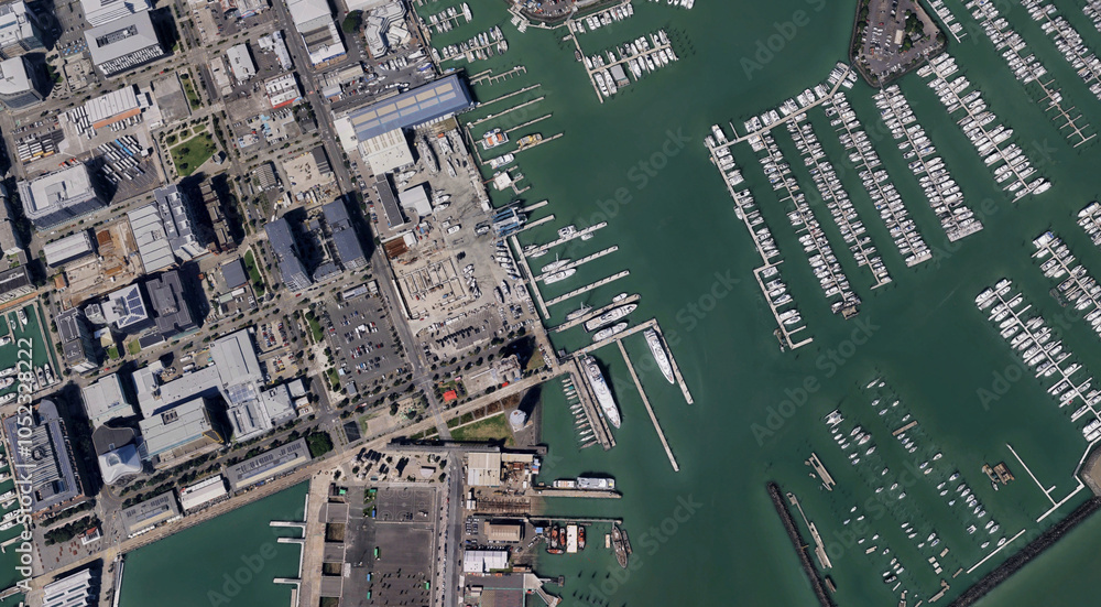 The coast of Auckland city in New Zealand from a bird's eye view
