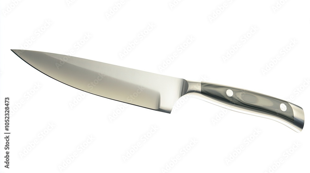 Isolated kitchen knife with a silver blade and handle, hovering against a transparent white background, ideal for cooking and culinary themes. Isolated kitchen knife with a silver blade and handle, hovering against a transparent white background, ideal for cooking and culinary themes.
