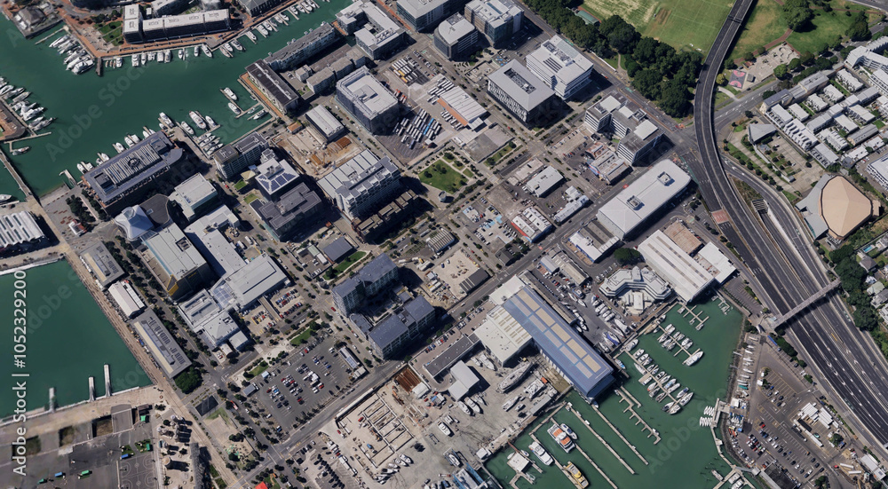 The coast of Auckland city in New Zealand from a bird's eye view