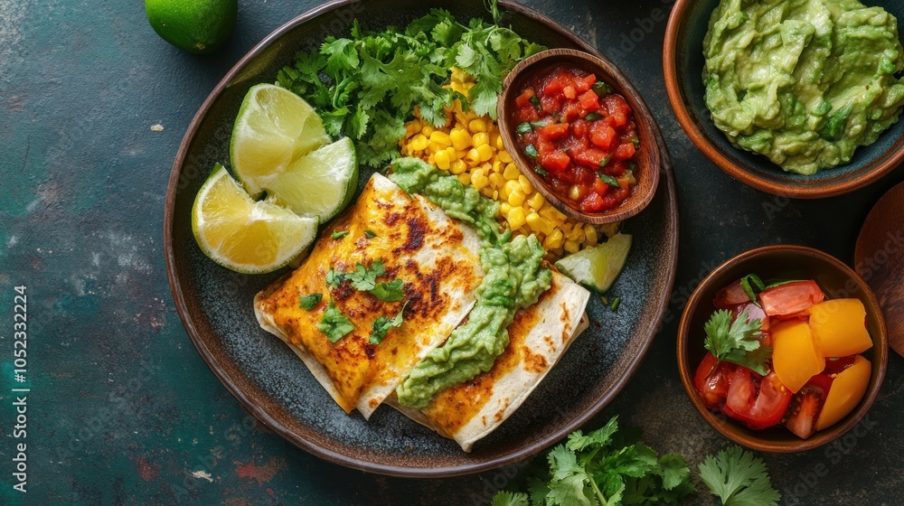 Delicious Mexican Food with Guacamole and Salsa Delicious Mexican Food with Guacamole and Salsa