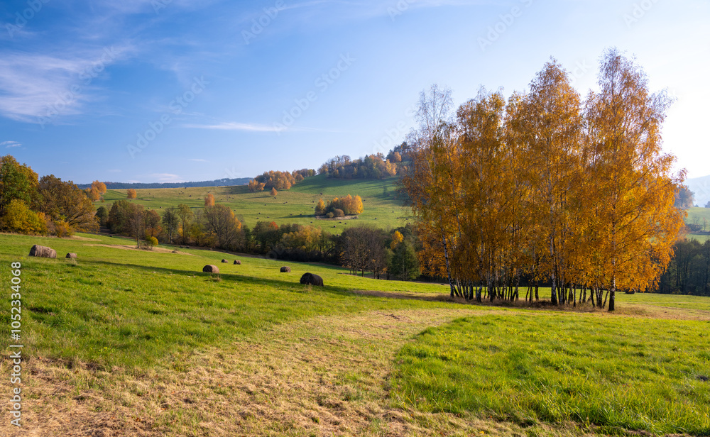 autumn landscape of Kaczawskie mountains in Lower Silesia in Poland