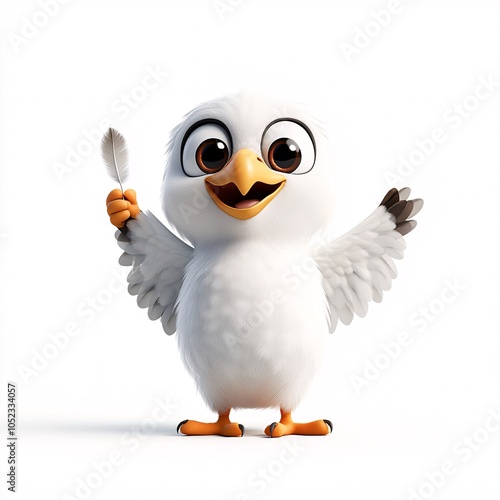 Adorable Eagle with Big Round Eyes Holding a Feather