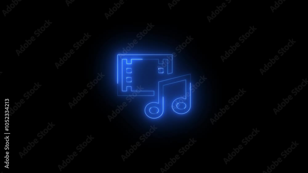 Neon media icon glowing black background animation Neon media icon glowing black background animation