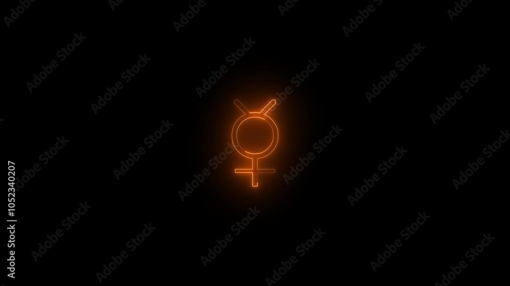 Neon mercury icon glowing black background animation Neon mercury icon glowing black background animation