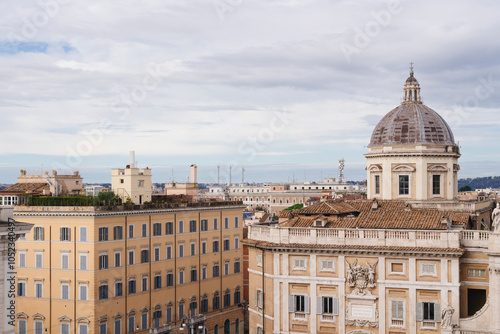 Top view of Italian Church Dome in Rome with sky, Santa Maria Maggiore