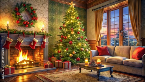 Cozy Living Room with Christmas Tree and Fireplace for Holiday Decor Inspiration