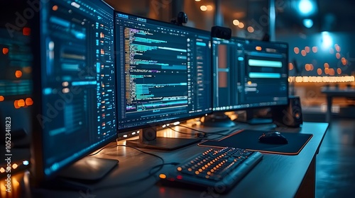 Wallpaper Mural Creative Digital Workspace with Video Production Editing Software Interfaces on Multiple Screens Torontodigital.ca