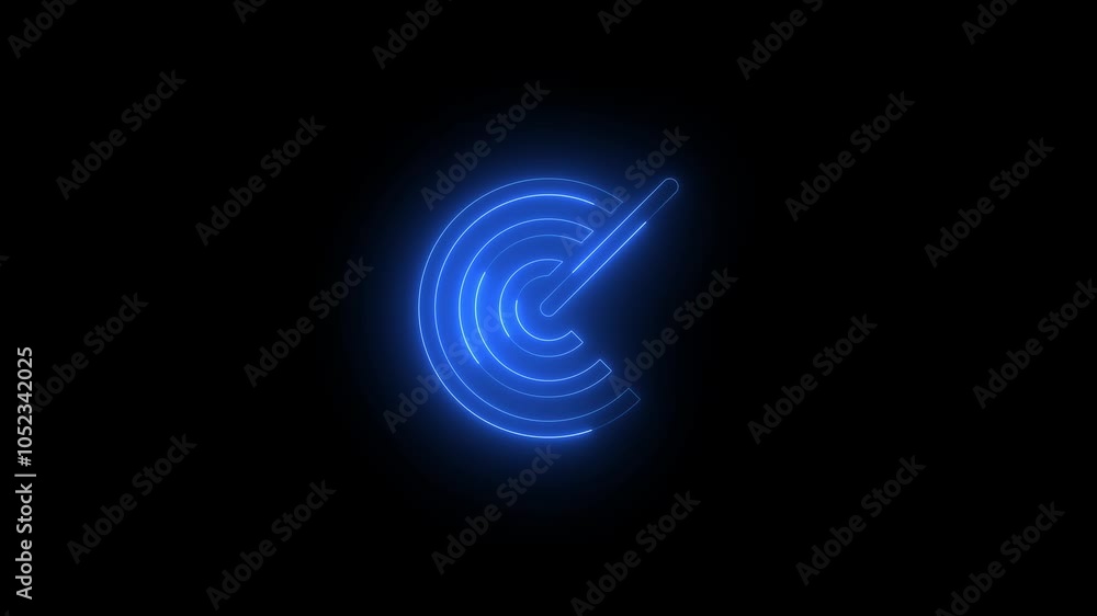 Neon radar icon glowing black background animation Neon radar icon glowing black background animation