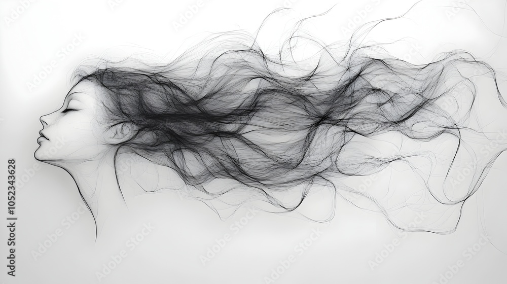 Naklejka premium Ethereal Hair Tattoo Design in Captivating Monochrome