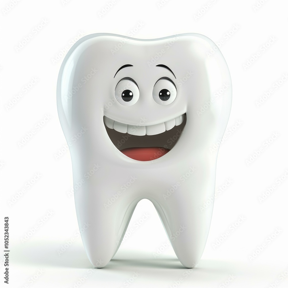 Cartoon tooth is smiling widely, showcasing pearly white teeth Cartoon tooth is smiling widely, showcasing pearly white teeth