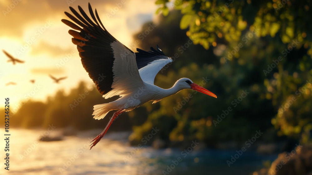 Obraz premium Flying white stork 