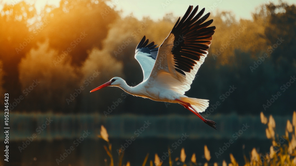 Obraz premium Flying white stork 