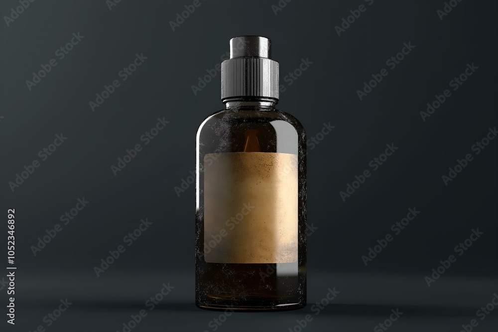 Fototapeta premium Perfume Bottle with Vintage Dark Glass Atomizer and Blank Label for Branding