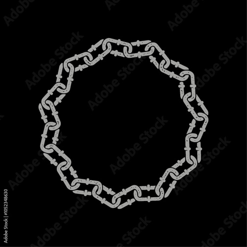 Vector chain in shape of a circle. Black background.