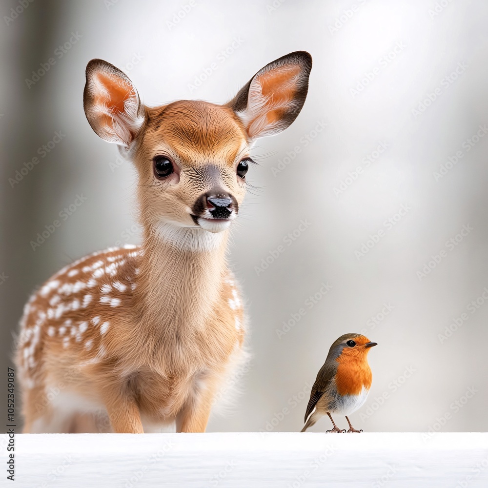 Adorable Baby Deer with Bird on Its Back Adorable Baby Deer with Bird on Its Back