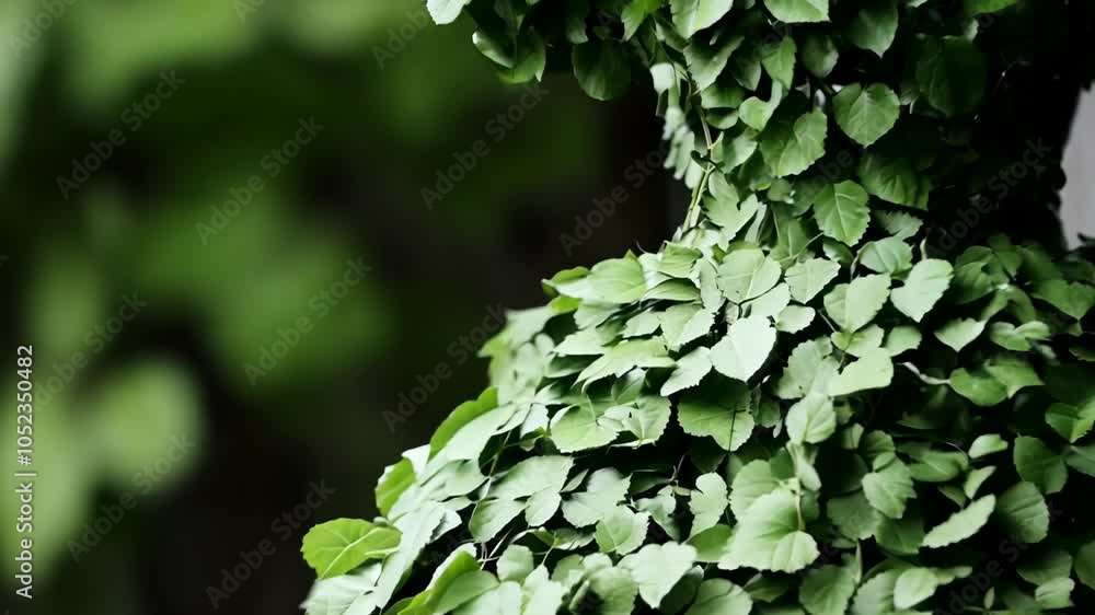 Dress adorned with lush green leaves showcasing eco friendly fashion design, 4k video