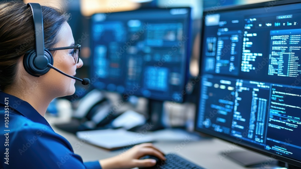 Call Center Manager Reviewing Performance Metrics Call Center Manager Reviewing Performance Metrics