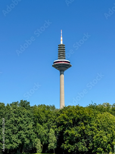 Frankfurt, Germany - July 29, 2024: The Europaturm TV tower in Frankfurt
 photo