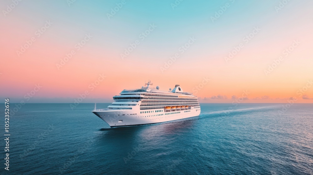 Cruise Ship Sailing Into the Horizon at Sunset Cruise Ship Sailing Into the Horizon at Sunset