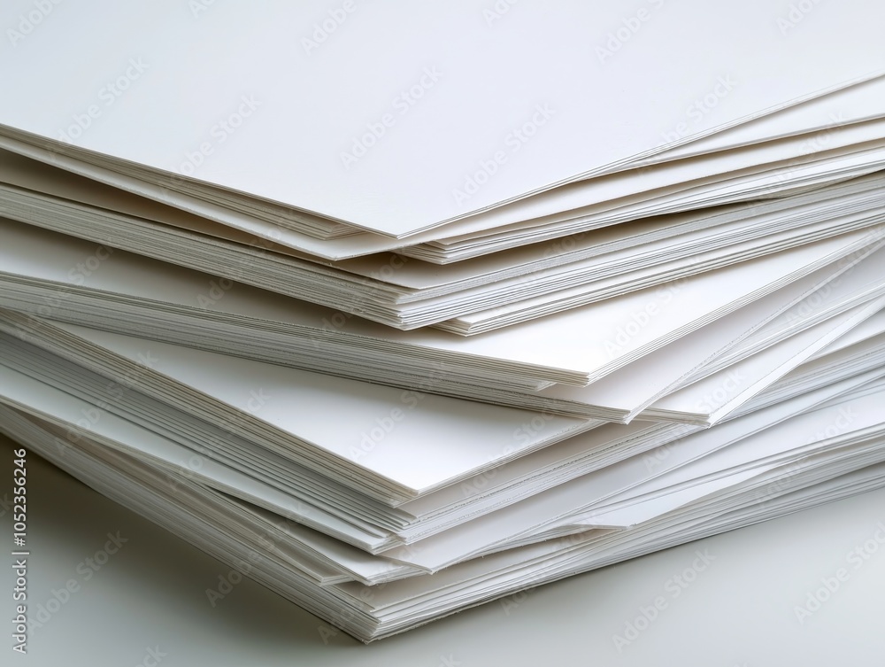 Elegant White Paper Stack - Minimalist Macro View on Light Grey Surface for Design Projects and Stationery Concepts Elegant White Paper Stack - Minimalist Macro View on Light Grey Surface for Design Projects and Stationery Concepts