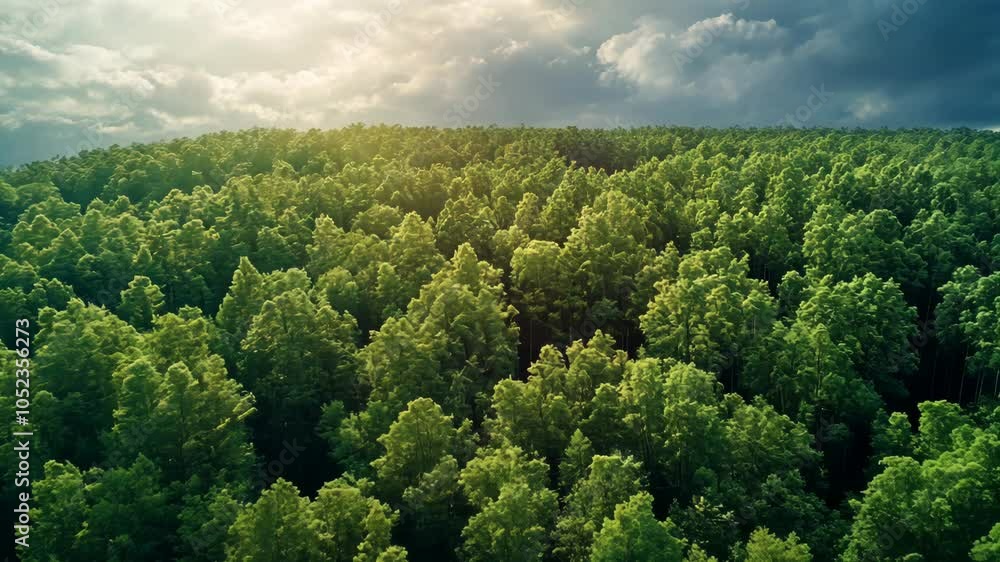 An aerial view of a lush green forest on a cloudy day An aerial view of a lush green forest on a cloudy day
