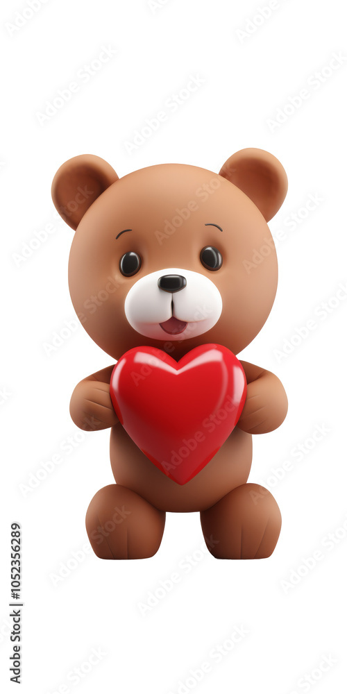 Obraz premium Adorable brown teddy bear holding a red heart, symbolizing love and affection.