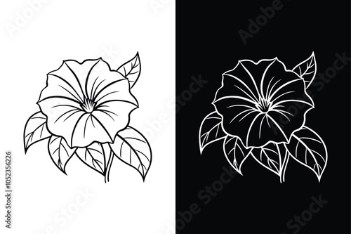 A silhouette morning glory flower vector illustration on white background.
