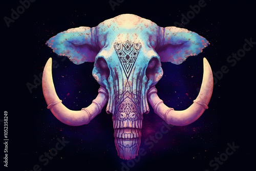 Psychedelischer Elefantenschädel mit kosmischen Farben - KI generiert