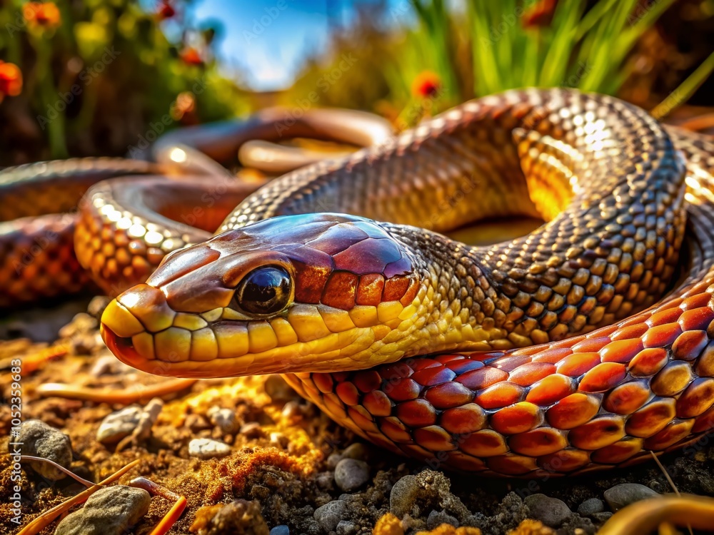 Obraz premium Dry Snake on Ground in Summer Sunlight – Nature Photography