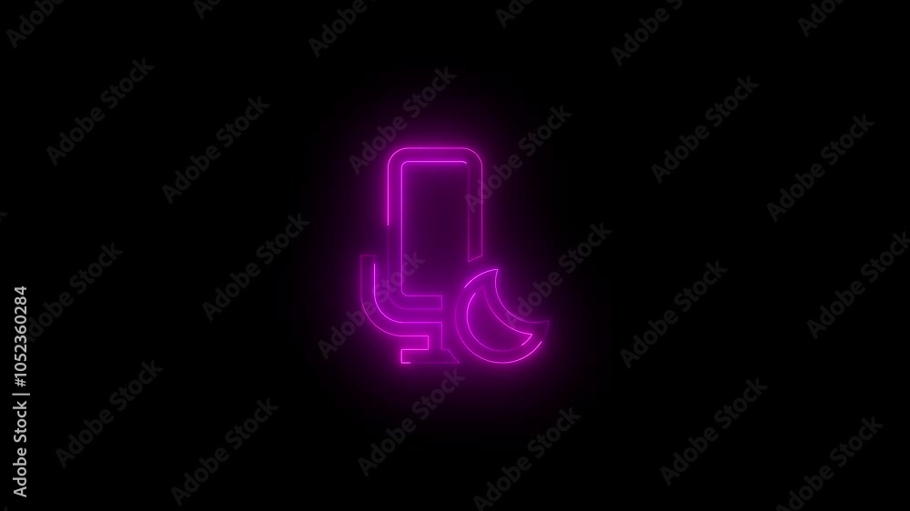 Neon mic sleep icon glowing black background animation Neon mic sleep icon glowing black background animation