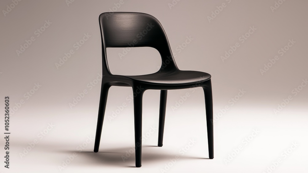 Minimalist Black Chair in Modern Studio Setting - Elegant Monochrome Design Concept for Interior Inspiration Minimalist Black Chair in Modern Studio Setting - Elegant Monochrome Design Concept for Interior Inspiration