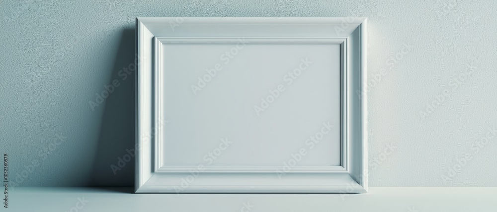 Minimalist White Picture Frame on Light Blue Textured Wall - Elegant Home Decor Mockup Minimalist White Picture Frame on Light Blue Textured Wall - Elegant Home Decor Mockup