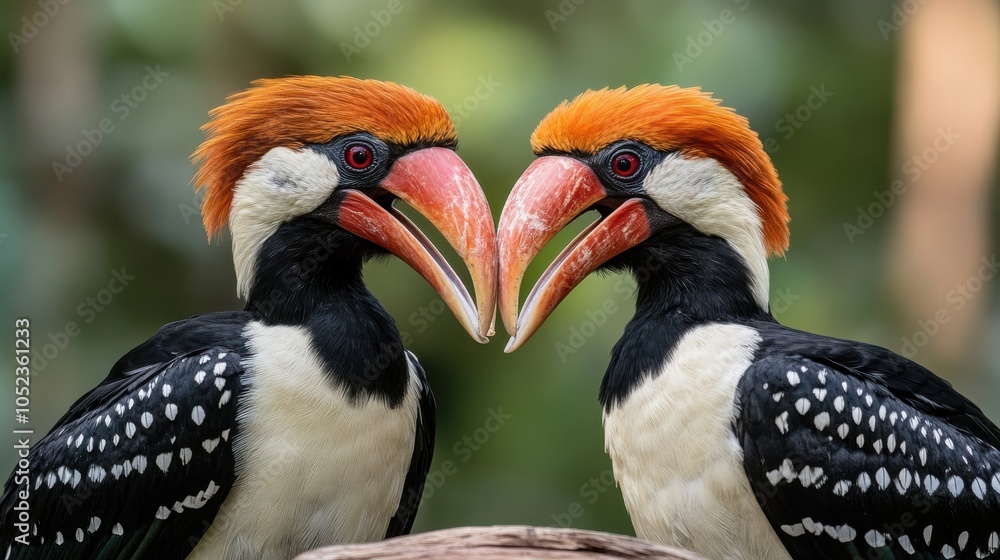 Obraz premium Interlocked Beaks of Two Hornbills