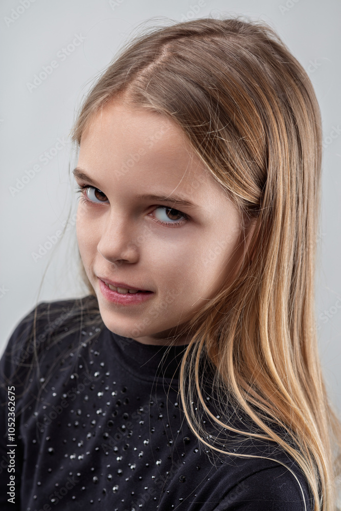 Portrait of smiling blond girl expressing thoughts and feelings Portrait of smiling blond girl expressing thoughts and feelings
