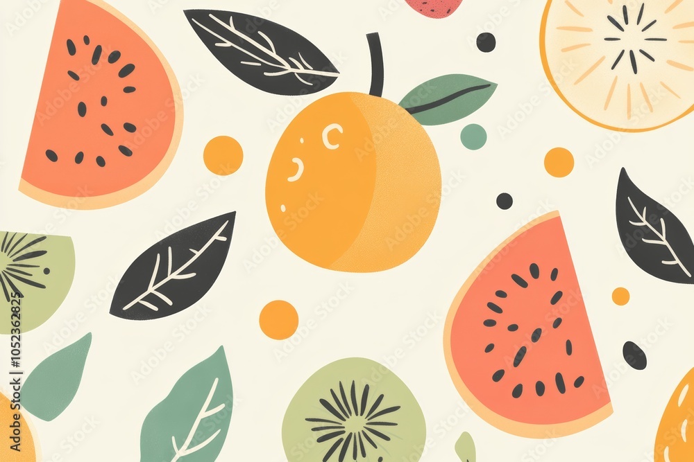 whimsical illustration of fruit with biodynamic farming elements. Cute cartoonish style, simple lines, pastel colors, friendly and inviting. whimsical illustration of fruit with biodynamic farming elements. Cute cartoonish style, simple lines, pastel colors, friendly and inviting.