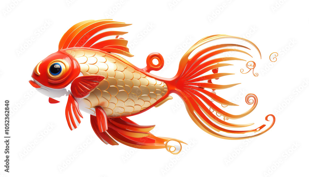 Fototapeta premium Vibrant, elegant goldfish with intricate patterns and flowing fins.