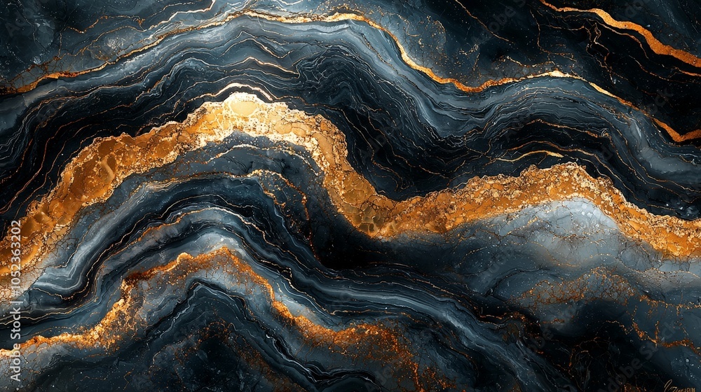 Abstract design featuring dark waves with golden accents, evoking elegance and depth. Abstract design featuring dark waves with golden accents, evoking elegance and depth.