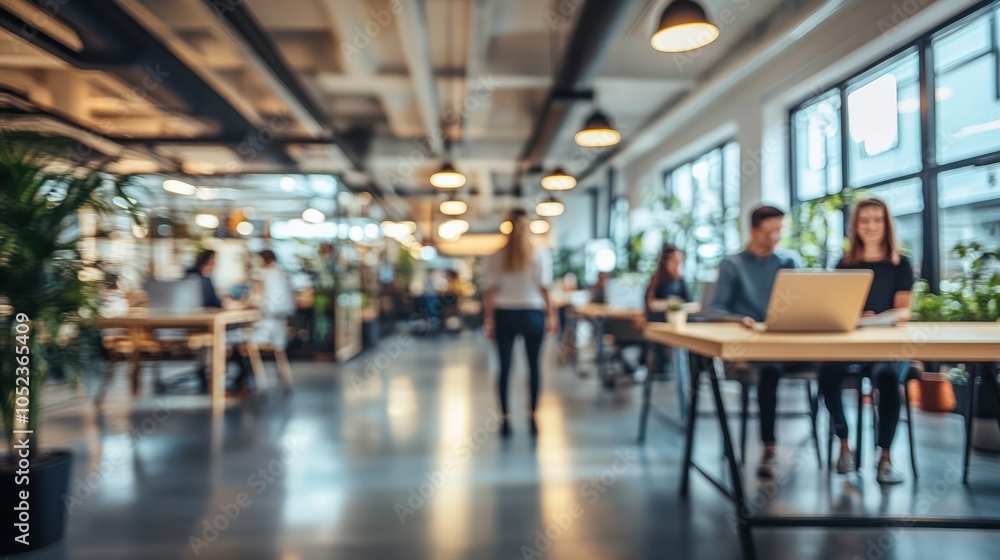 modern open space office interior with blurred business colleagues modern open space office interior with blurred business colleagues