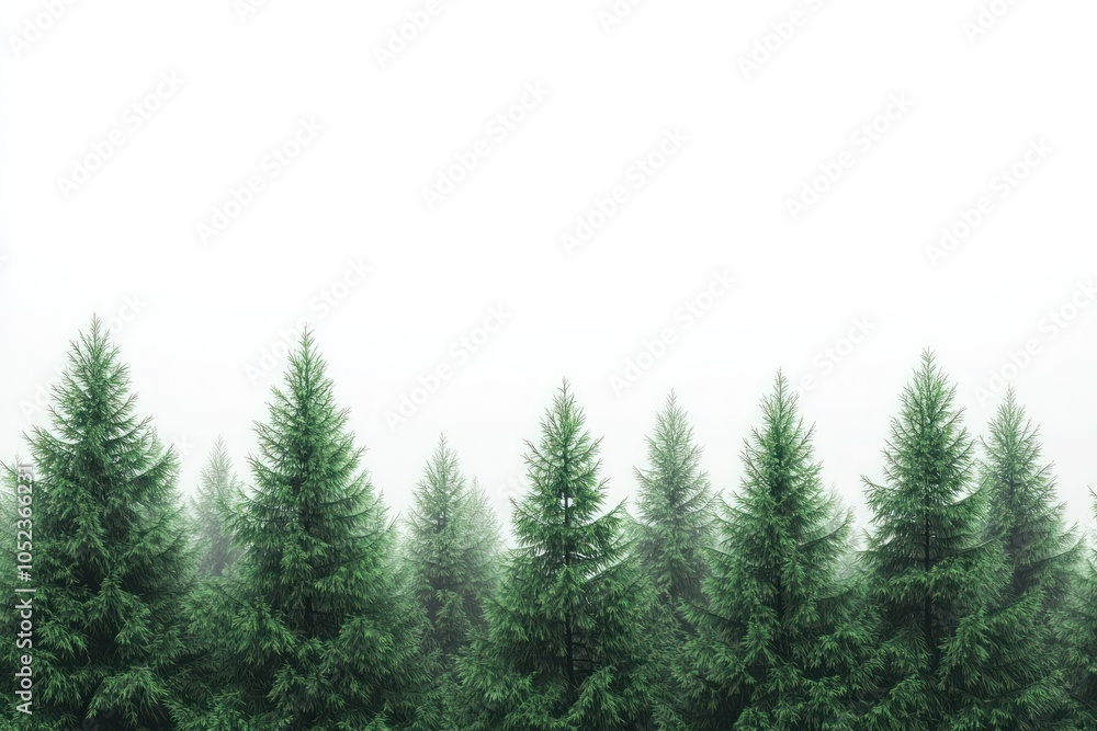 Serene Misty Forest with Tall Evergreen Trees Serene Misty Forest with Tall Evergreen Trees