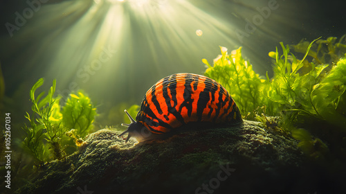 Zebra Nerite Snail: A Close-Up View of Nature's Intricacies photo