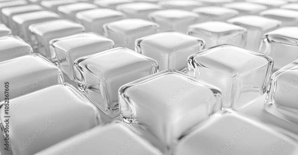Fototapeta premium 3D rendering of white transparent glass cubes on white background, white soft abstract buissness background 
