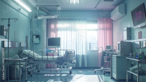 Emergency Room Scene with Hospital Equipment and Bed