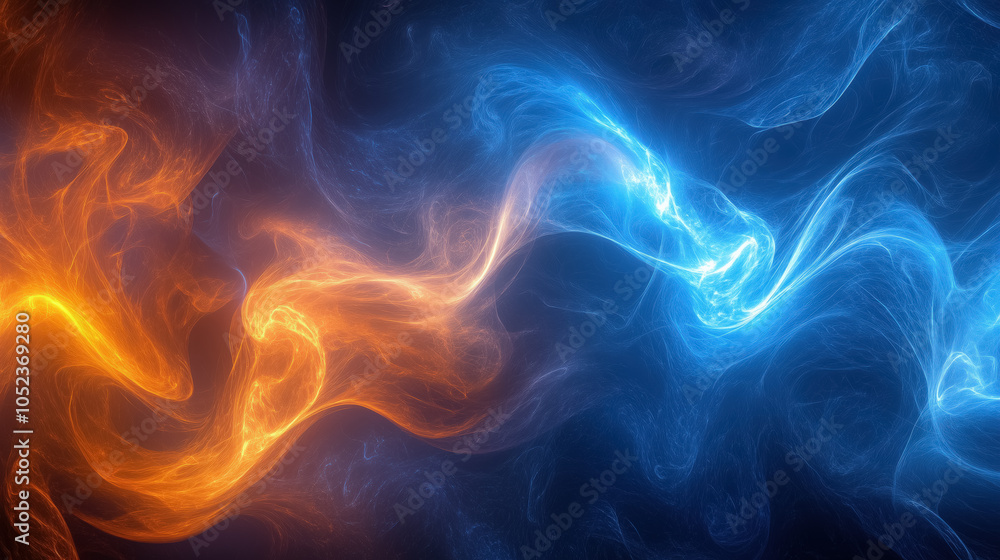 Fototapeta premium Dynamic contrast of fiery orange and cool blue smoke in motion